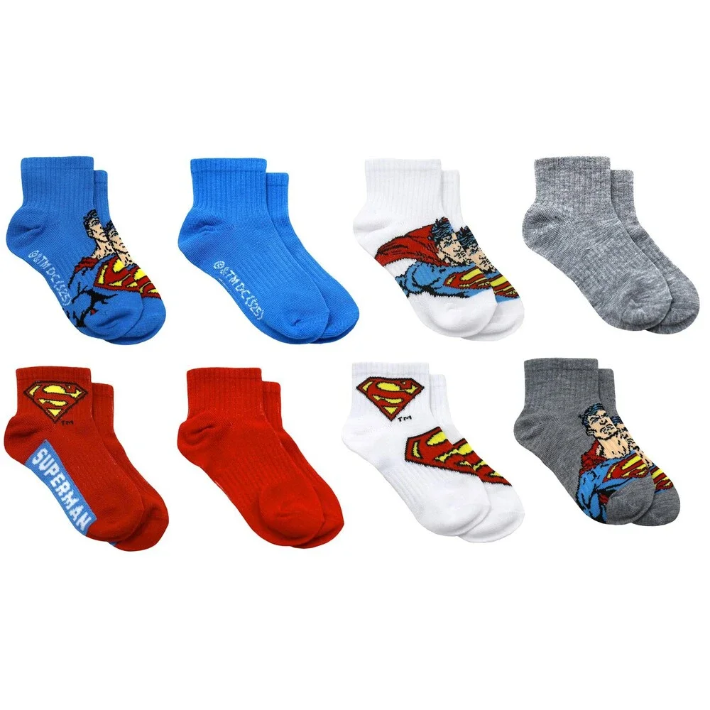 DC Boys' Comics Superman Socks 8 Pair Super Hero Athletic Ankle M